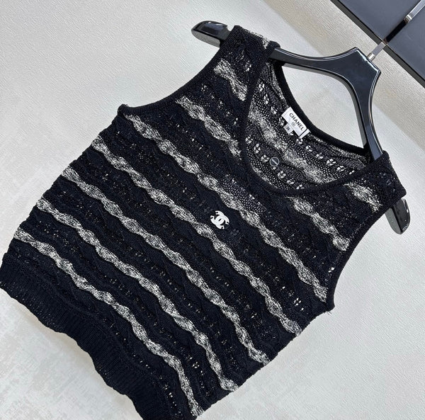CC 26s Knitted Vest Black Cotton 378379