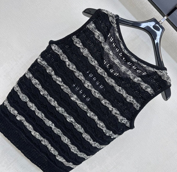 CC 26s Knitted Vest Black Cotton 378379