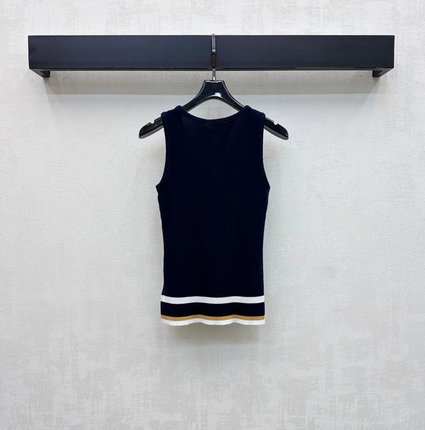 CC Striped Knit Vest Navy Blue Wool Nylon 378302