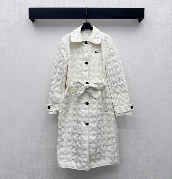 CD 26s Cannage Quilted Long Coat Belted Cotton 427532