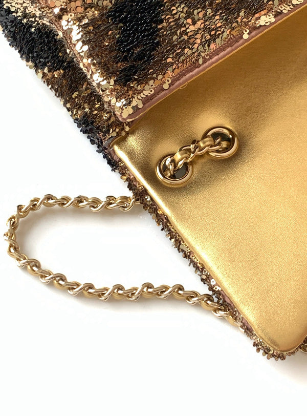 CC 2025 Flap Bag Brown Gold Sequin 298199