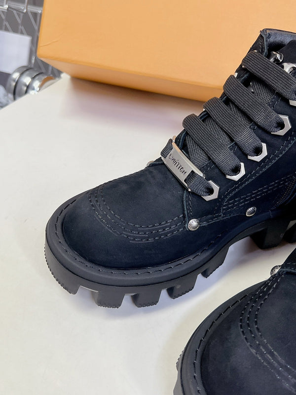 LV Checker Ankle Boots Black Suede