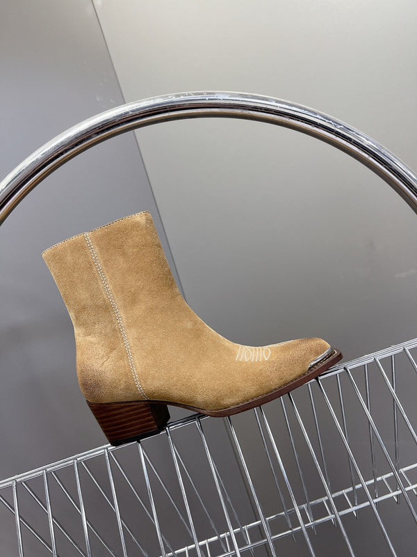 CELINE 25 Cowboy Boots Light Brown Suede 434415