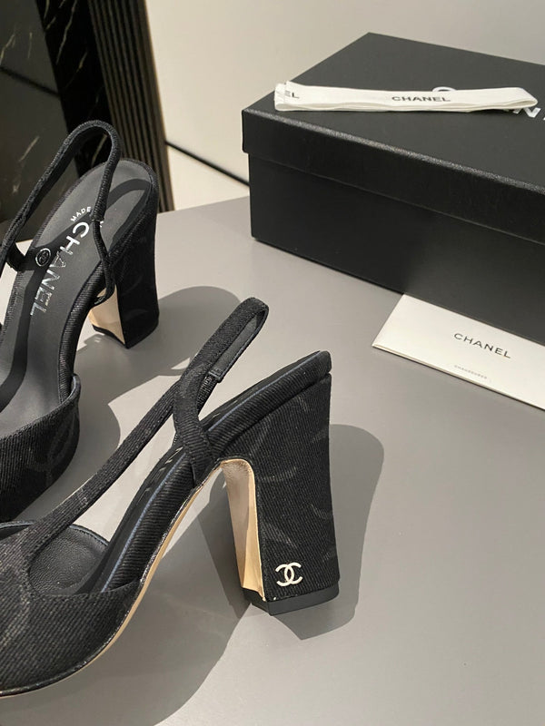 CC Slingback 95mm Black Denim Fabric