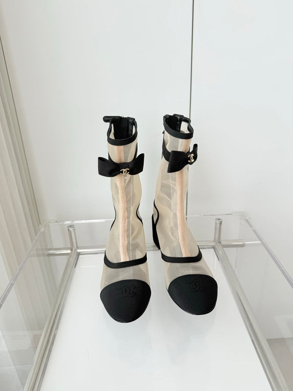 CC 25 Short Boot Beige Black Mesh Fabric 411469