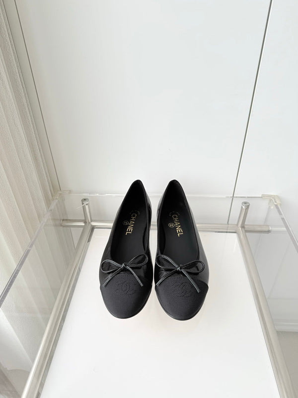 Chanel 2026 Ballet Flat Black Canvas Leather 697397