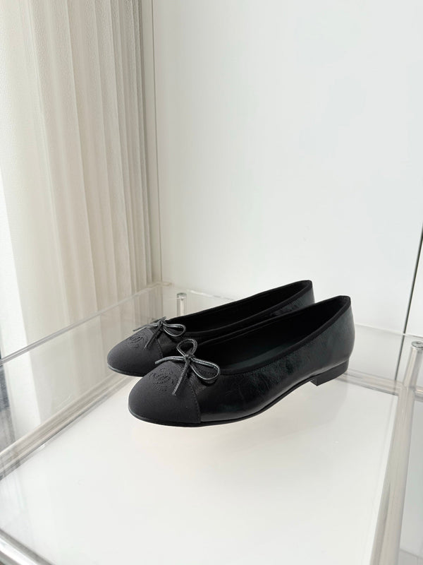 Chanel 2026 Ballet Flat Black Canvas Leather 697397