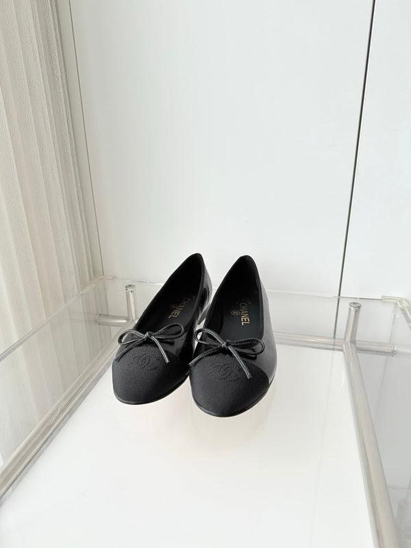 Chanel 2026 Ballet Flat Black Canvas Leather 697397