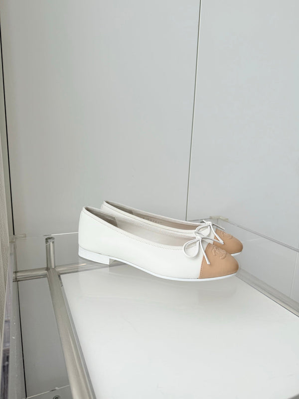 Chanel 2026 Ballet Flat Beige White Lambskin 697405
