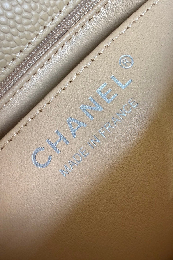 CC Flap Bag 17cm Beige Caviar SHW 284749