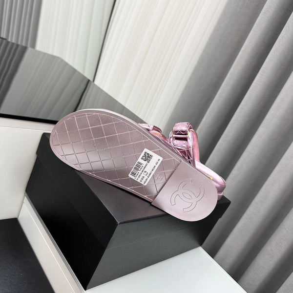 dad sandals pink metalic lambskin mules