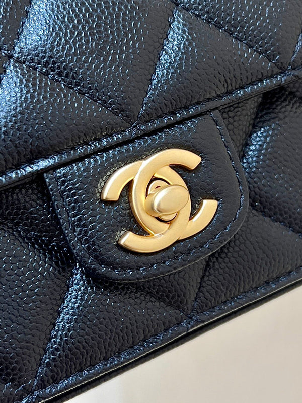 CC24K Mini Handle Flap Bag 16cm Black Caviar Light GHW