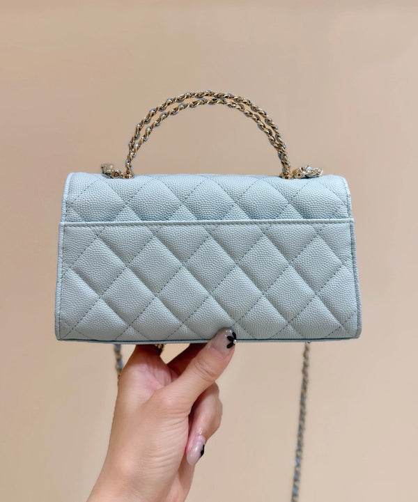 CC 25S Kelly Bag Top Handle 18cm Cloud Blue Grained Calfskin