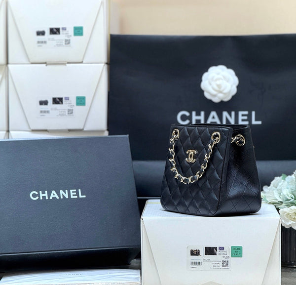 CC 2025 Mini Tote Bag Black Calfskin 346305