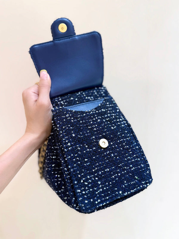 CC 25s Hobo Bag 30cm Dark Blue Tweed Wool
