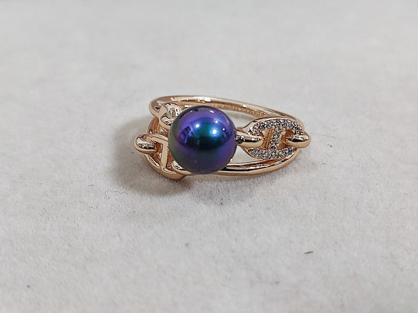 HM Pig Nose Black Pearl Rose Gold Ring