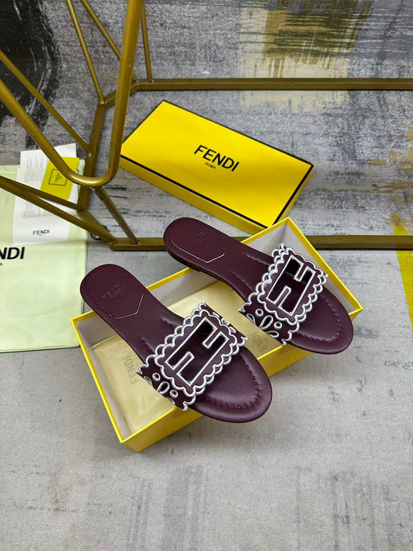 FF Baguette Slides Embroidered Burgundy Nappa Leather 826562