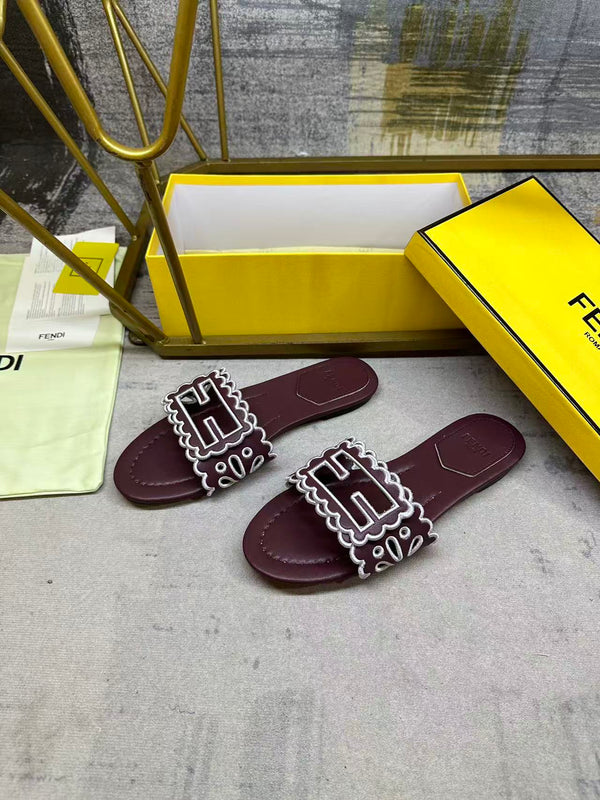 FF Baguette Slides Embroidered Burgundy Nappa Leather 826562