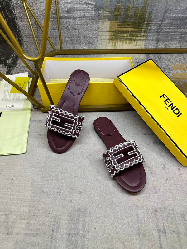FF Baguette Slides Embroidered Burgundy Nappa Leather 826562