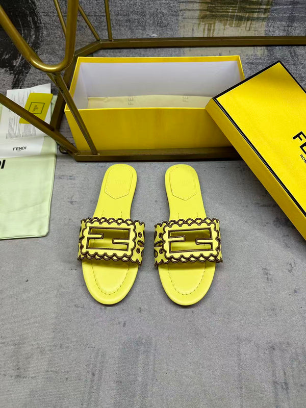 FF Baguette Slides Embroidered Yellow Nappa Leather 826565