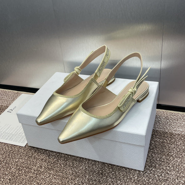 cd slingback flat gold green cakfskin