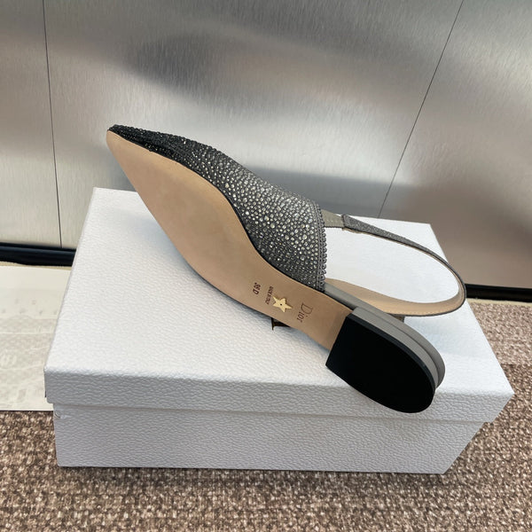 cd slingback flat opaque black calfskin resin pearl