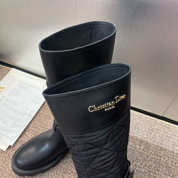 CD Ankle punk-inspired women's boots black cowhide with nylon cloth