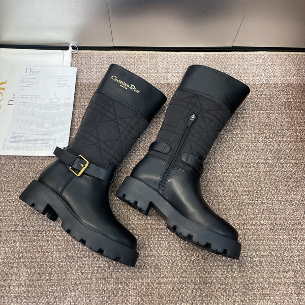 CD Ankle punk-inspired women's boots black cowhide with nylon cloth
