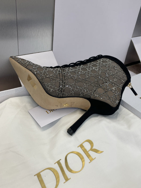 Dior 2025 Capture Heeled Ankle Boot Black Beige Mesh Sheepskin 508531