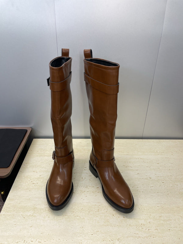 YSL 2025 Knee-High Boot Brown Calfskin 574006
