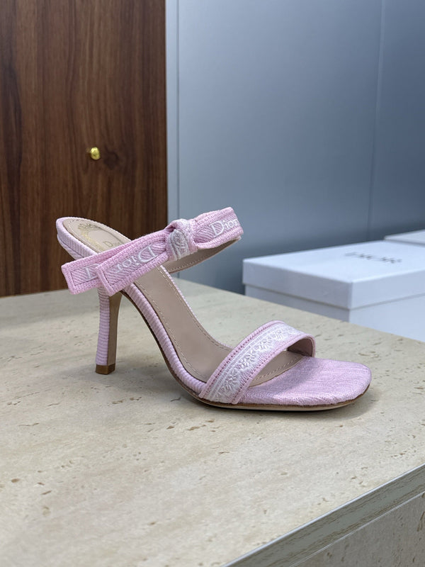 CD 26s Heeled Sandal 10cm Light Pink Beige Leather Fabric 633069