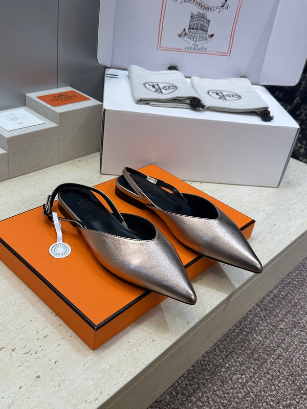 HM Nicoletta Slingback Flat Sliver Calfskin 830184
