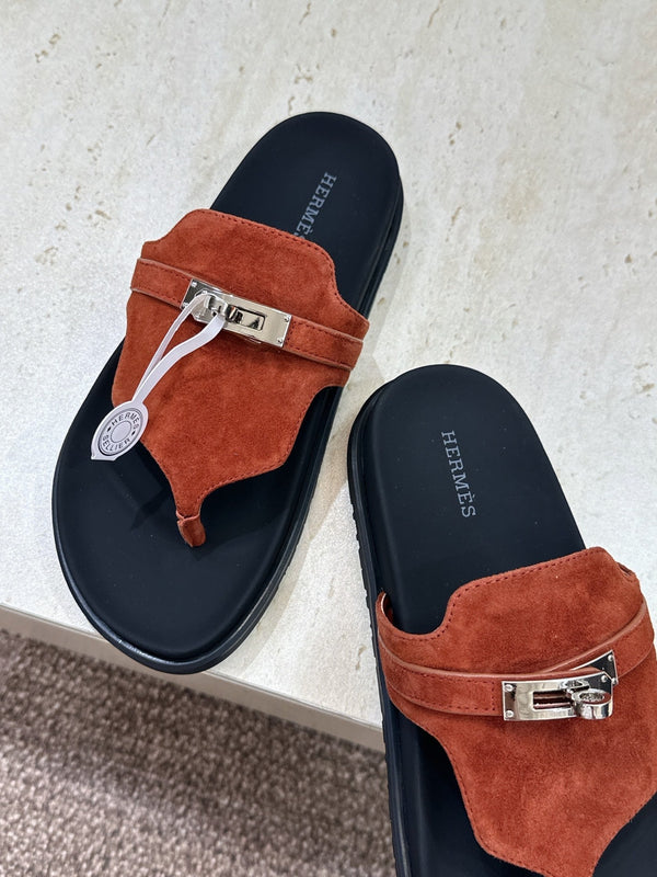 HM 26s Empire Sandal In Rust Brown Suede Silver Hardware