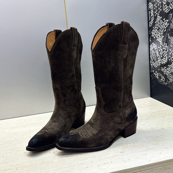 CE 26s Mid-Calf Boots 4.5cm Dark Brown Suede 959453