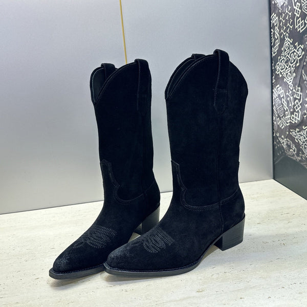 CE 26s Mid-Calf Boots 4.5cm Black Suede 959454