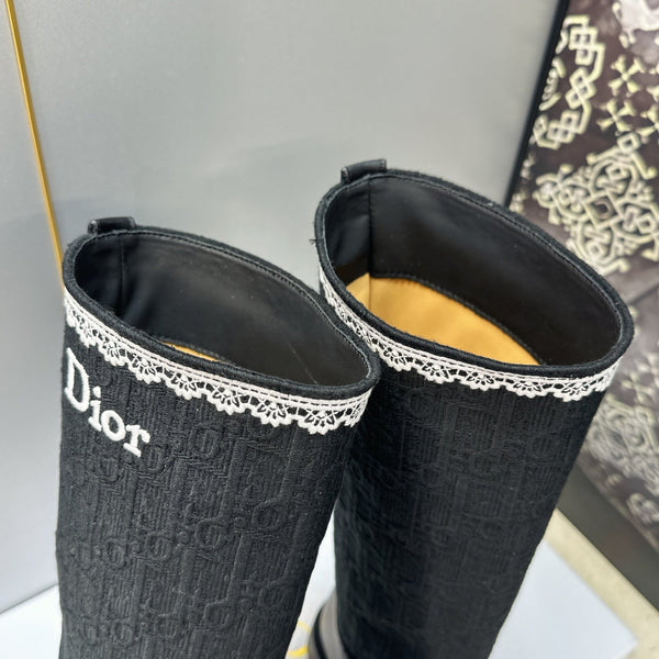 CD 26s Knee High Boots 3cm Black Oblique Canvas Leather 118454