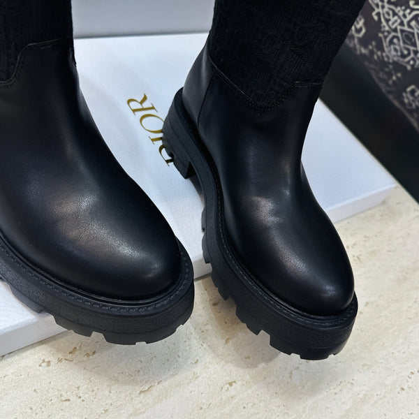 CD 26s Knee High Boots 3cm Black Oblique Canvas Leather 118454