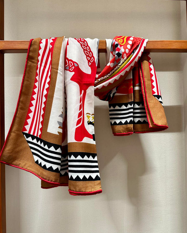 Fantaisie d'Etriers Scarf 140 CM Red Colorful Silk