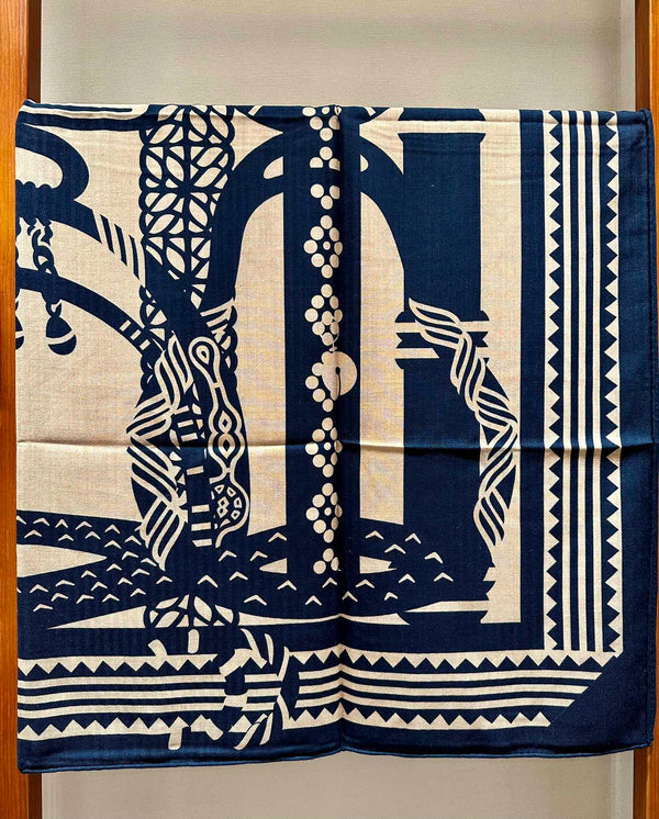 Fantaisie d'Etriers Shawl 140 CM Navy Blue Silk