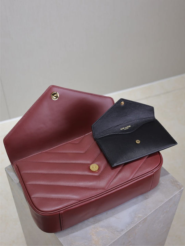 LOULOU SMALL 24 IN BURGUNDY RED SHEEPSKIN GOLD HARDWARE
