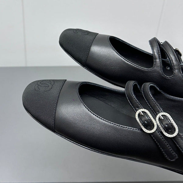 mary jane double strap black grosgrain calfskin