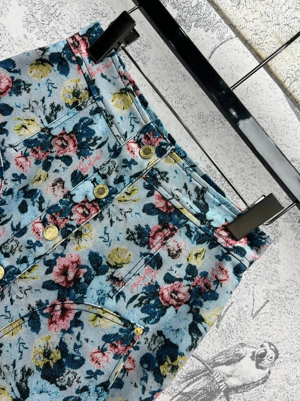 LV 25 Floral Short Skirt Multicolor Polyester