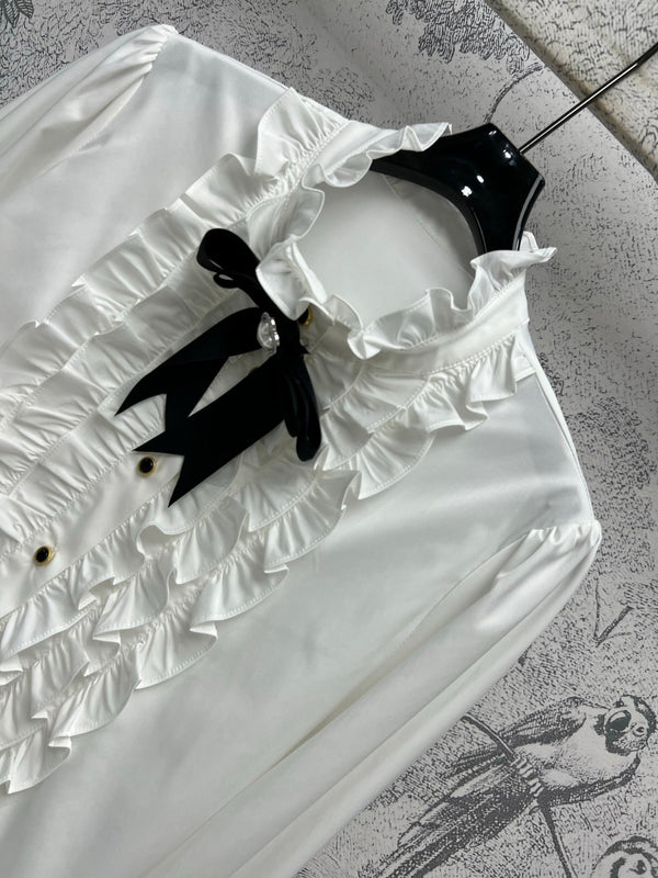 CC 25 Lace Pleated Shirt White Cotton