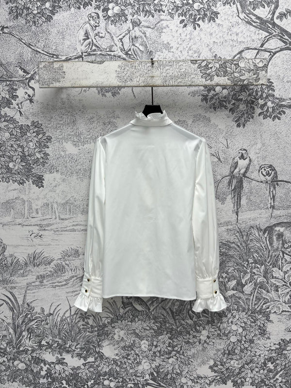CC 25 Lace Pleated Shirt White Cotton