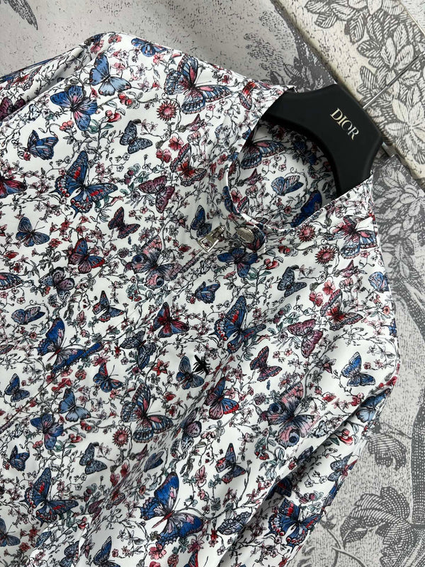 CD 25 Butterfly Floral Print Stand Collar Jacket Polyester