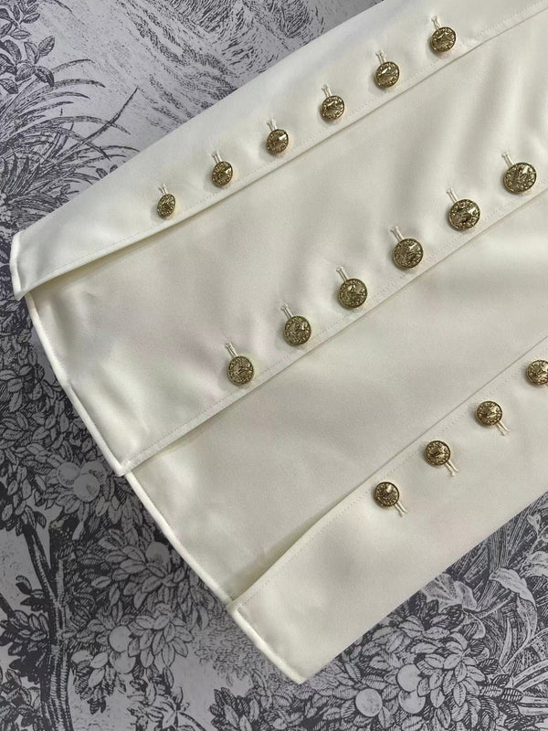 LV 25 Round-Neck Logo Metal Buttoned Dress White Poliester
