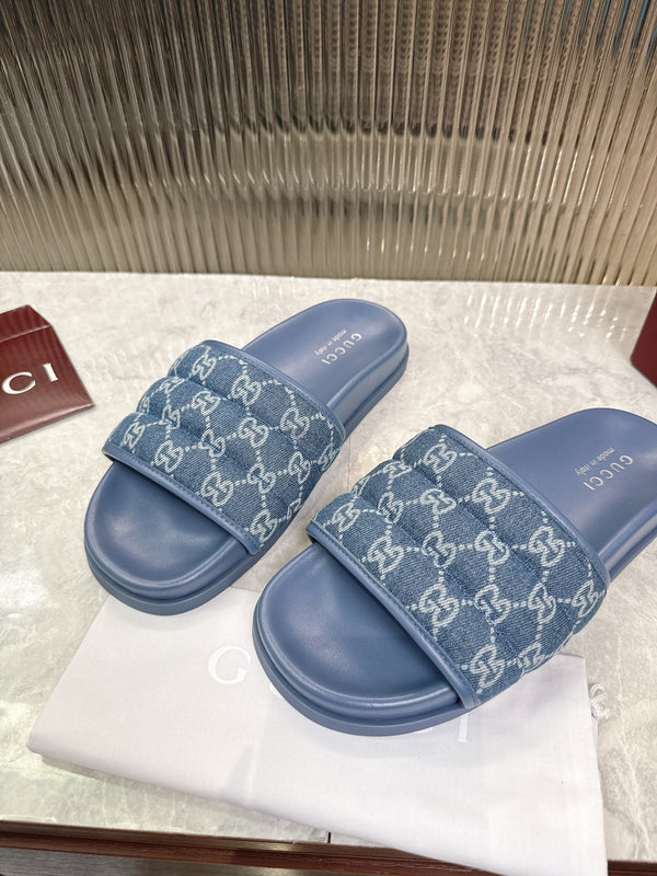 GG Slide Sandal Blue Canvas Rubber 788184
