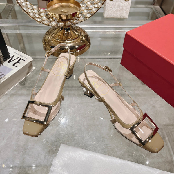 Belle Viv Metal Buckle Slingback Pumps 45 Transparent Camel Patent Leather