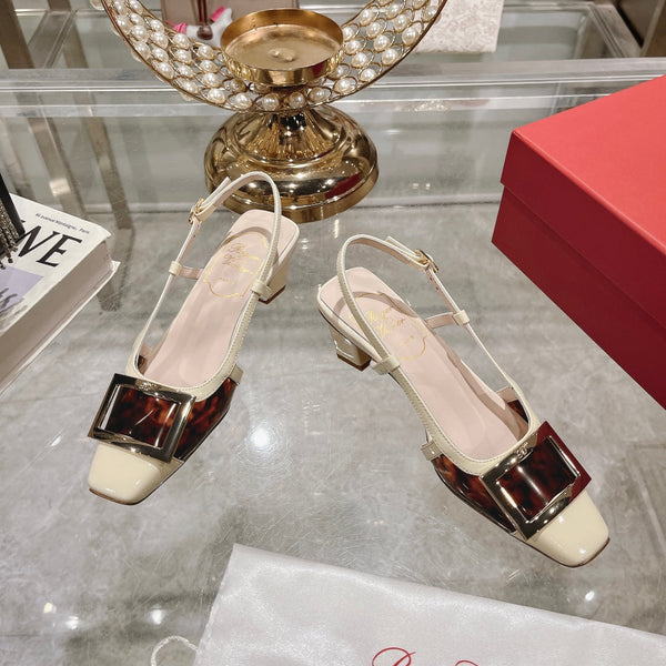 Belle Viv Metal Buckle Slingback Pumps 45 White Patent Leather
