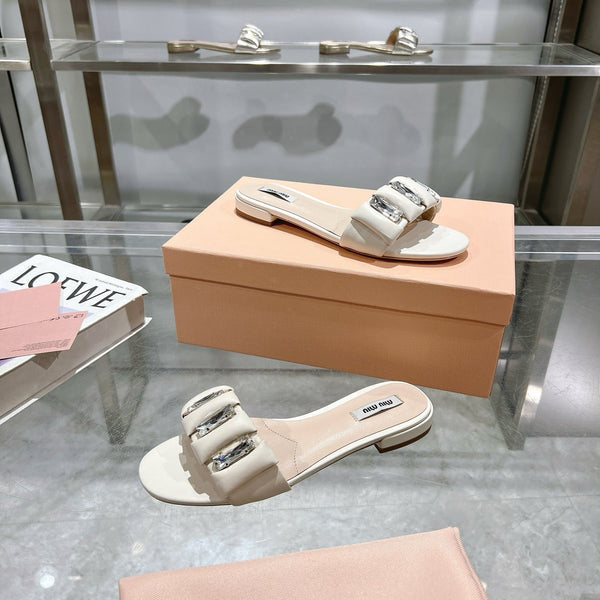 Miu 25C Slippers Beige Cream Leather 235283